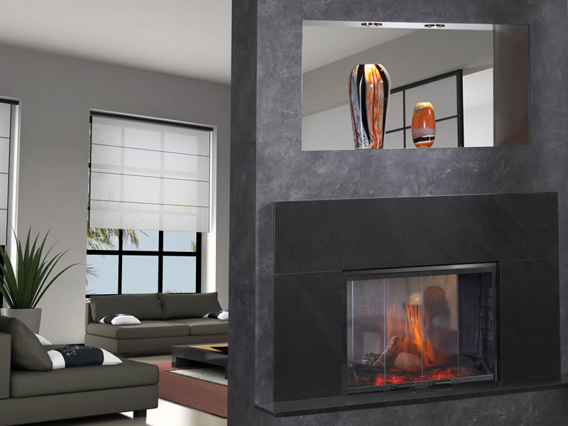contemporary electric fireplace, electric penninsula fireplace, shop electric fireplace, realistic electric fireplace