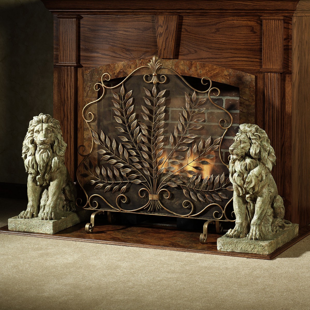 mosaic fireplace screen, fireplace screen in babys nursery, corner fireplace screen, safe fireplace screen
